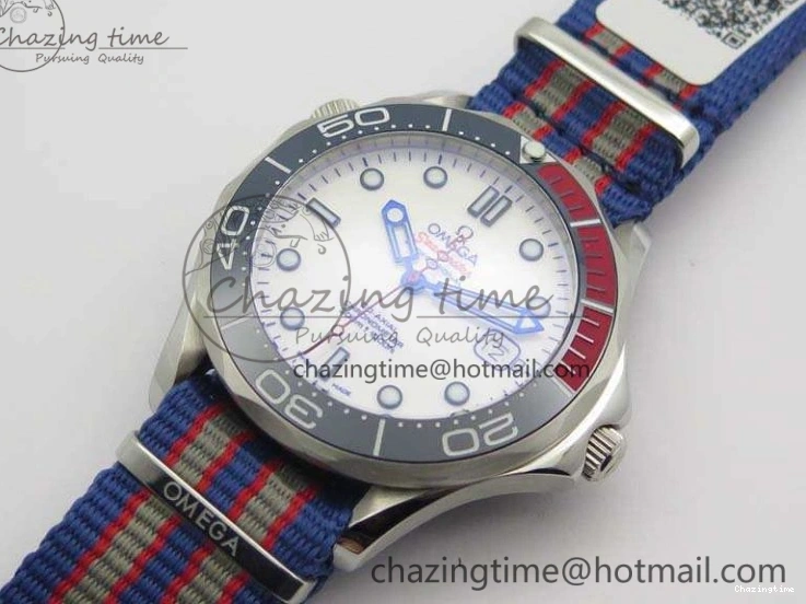 0213 FashionForward Seamaster 300M 007 SS URF 1:1 Best Edition White Dial Ceramic Bezel On Nylon Strap A2507(Free SS Bracelet) 8118